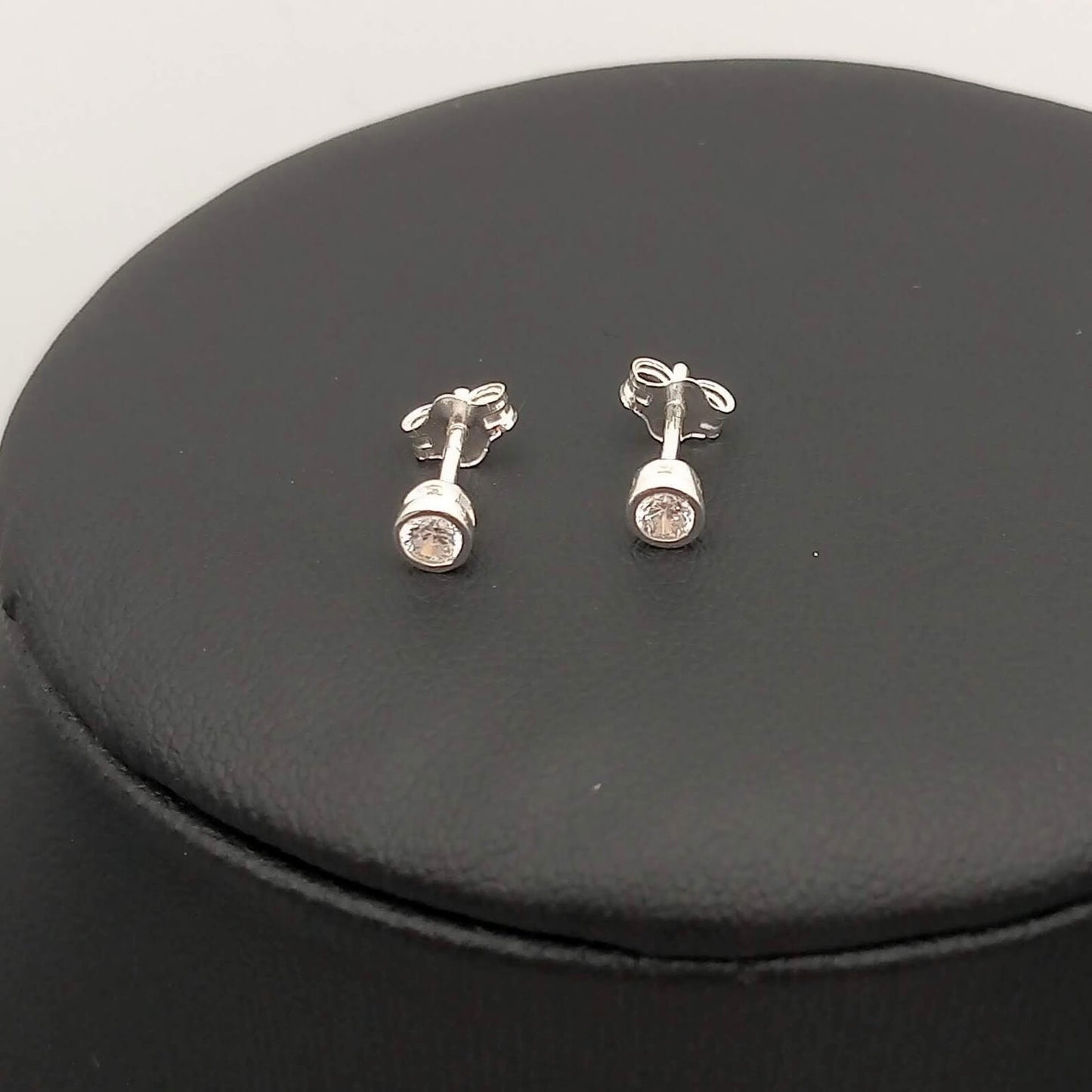 Sterling Silver 3mm Bezel Set CZ Stud Earrings