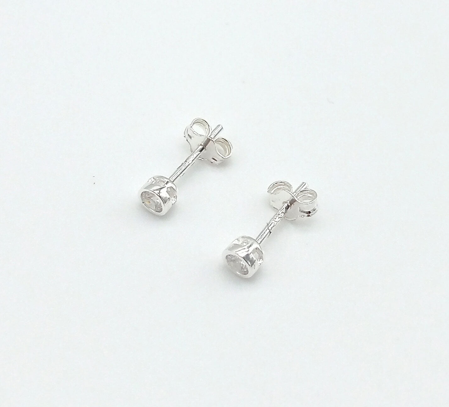 Sterling Silver 3mm Bezel Set CZ Stud Earrings