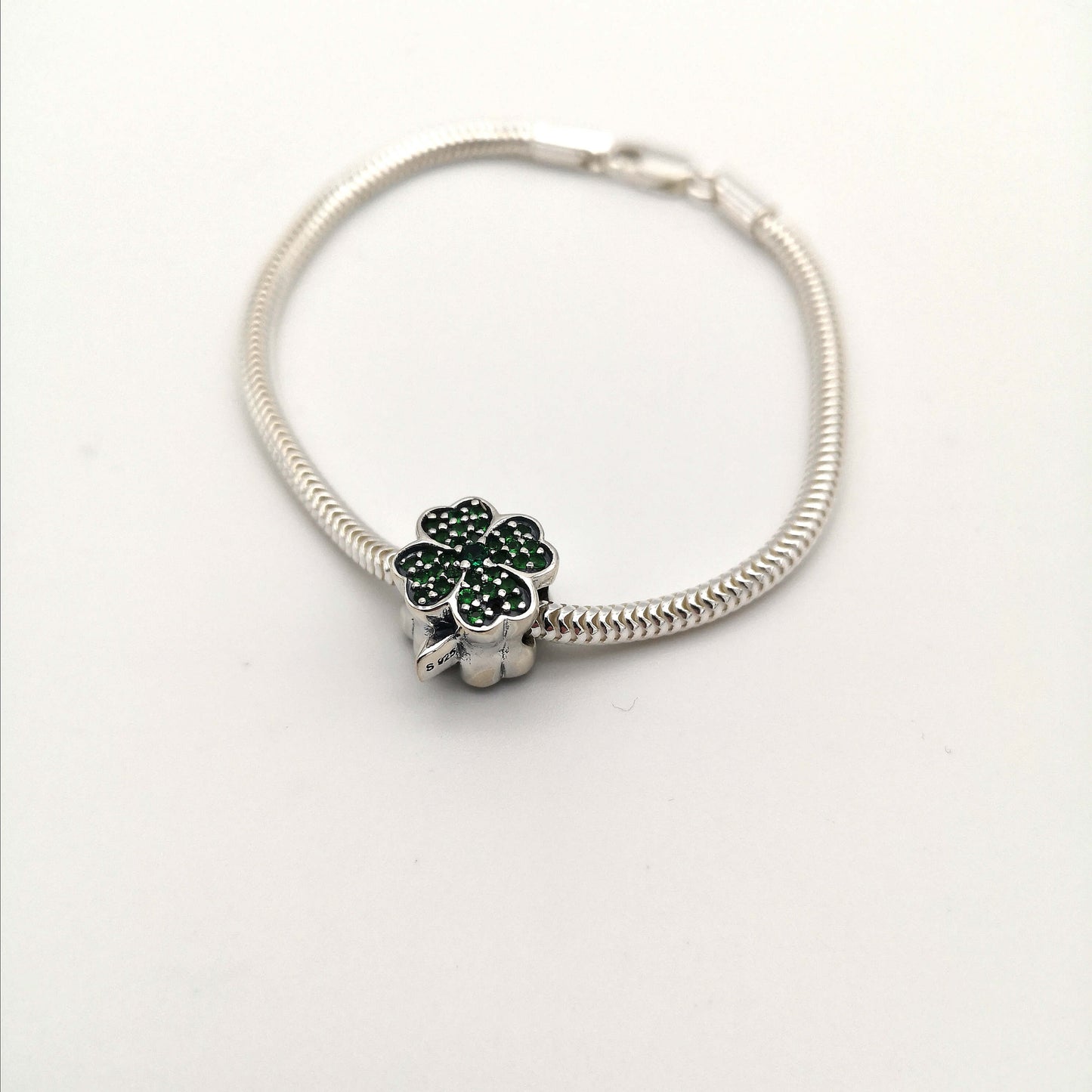 Sterling Silver Green Clover CZ Charm