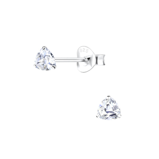 Sterling Silver 4mm Trilliant Cut Cubic Zirconia Stud Earrings