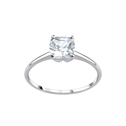 Sterling Silver 6mm Cushion Cut CZ Solitaire Ring