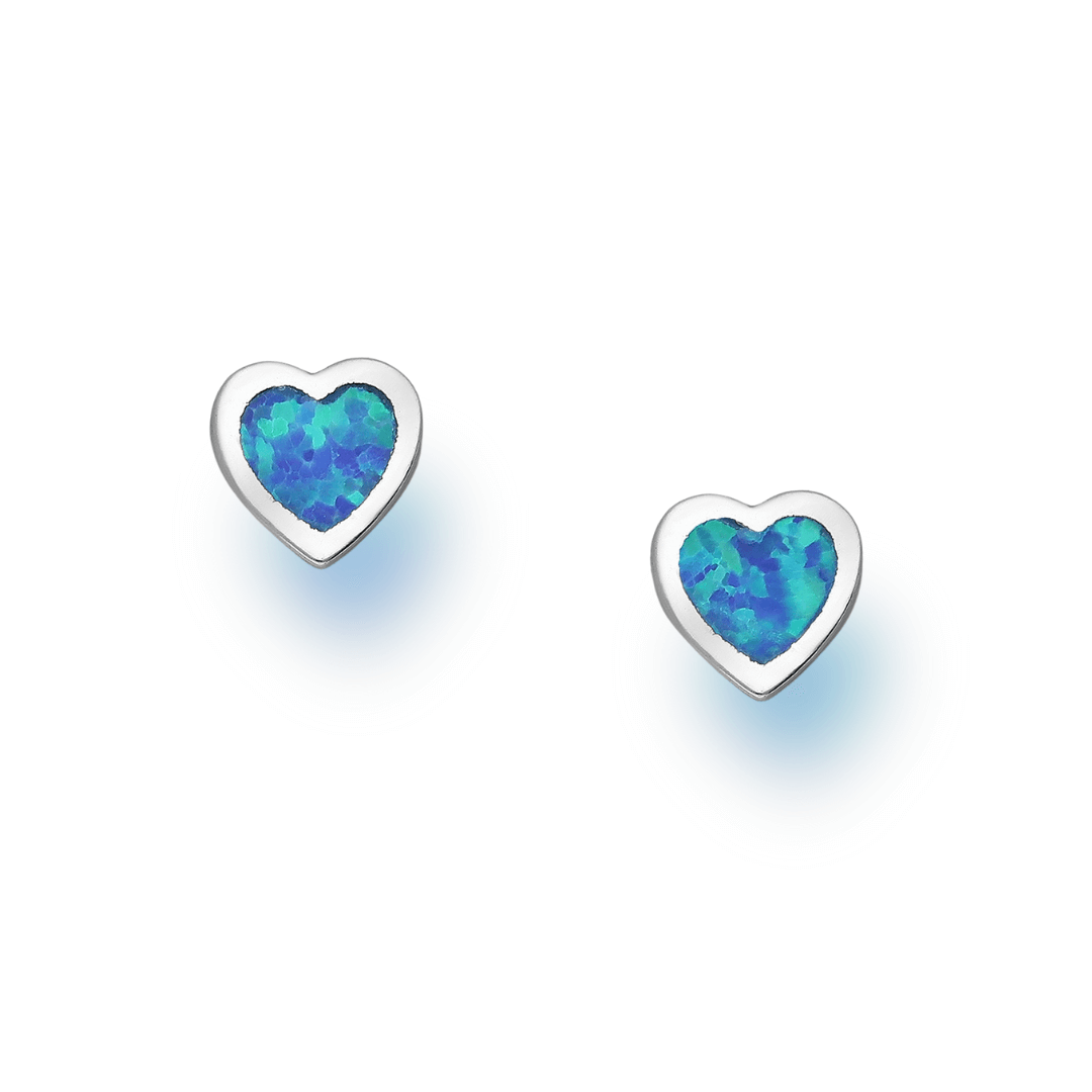 Sterling Silver Lab Created Opal Heart Stud Earrings