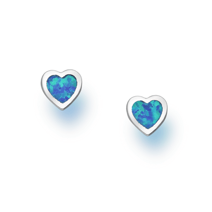 Sterling Silver Lab Created Opal Heart Stud Earrings