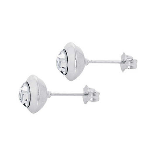 Sterling Silver 8mm Rub Over CZ Stud Earrings