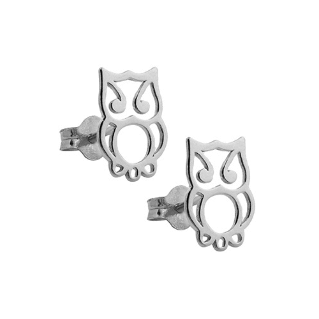 Sterling Silver Owl Stud Earrings