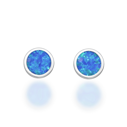 Sterling Silver Round Lab Created Opal Earrings