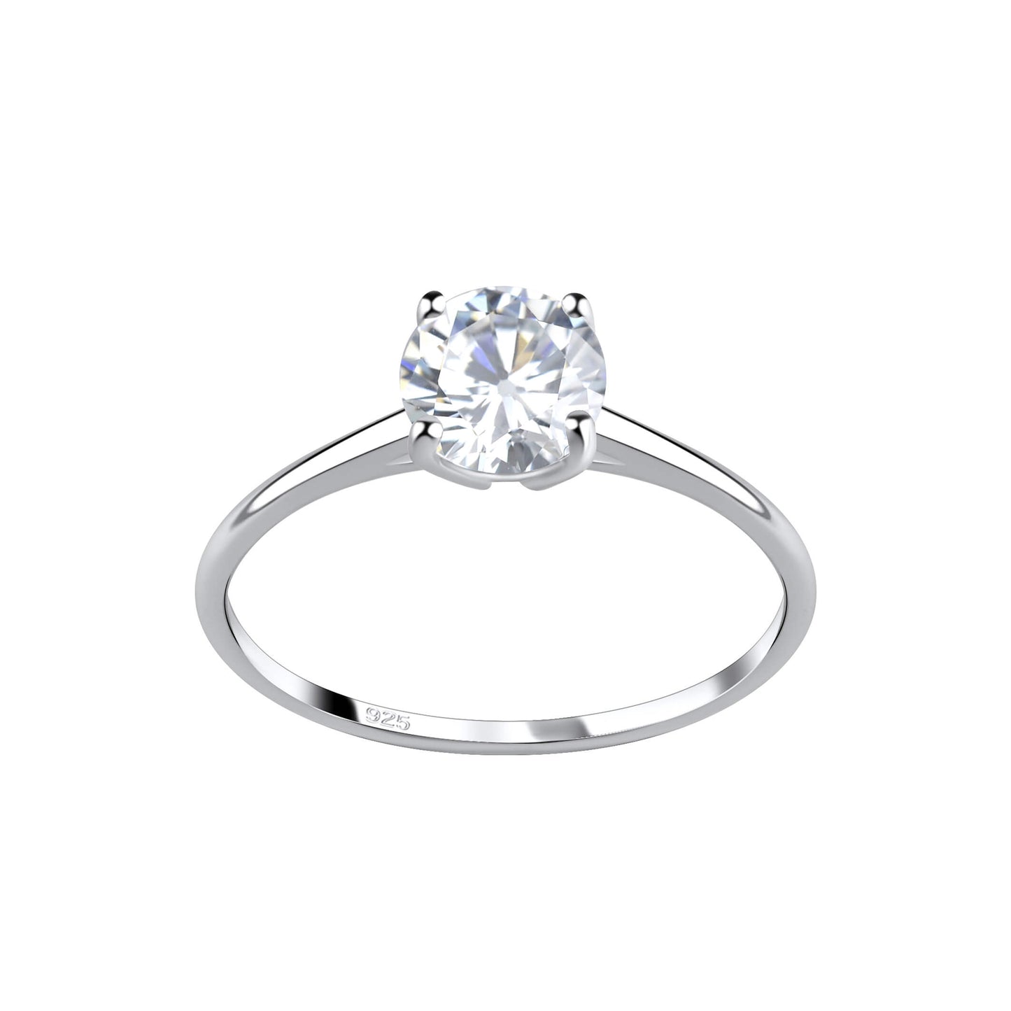 Sterling Silver Round Cut CZ Solitaire Ring