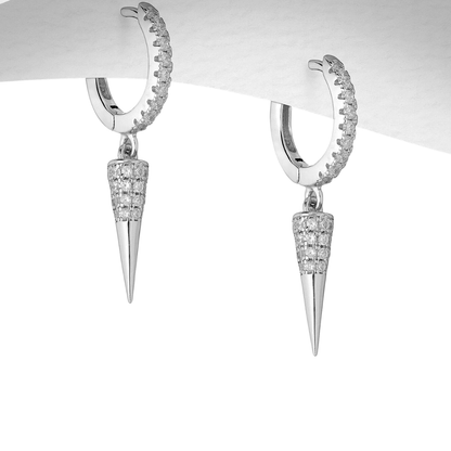Sterling Silver Rhodium Plated CZ Spike Hoop Earrings
