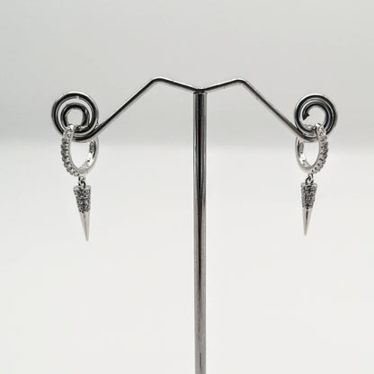 Sterling Silver Rhodium Plated CZ Spike Hoop Earrings